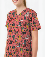 Dachshund Christmas Holiday Nursing Scrub Top - Scrubloop