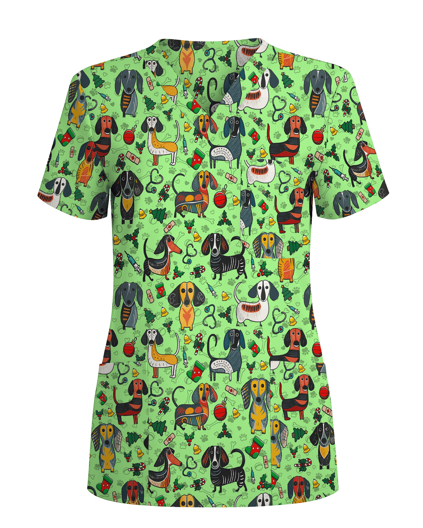 Dachshund Christmas Holiday Nursing Scrub Top - Scrubloop