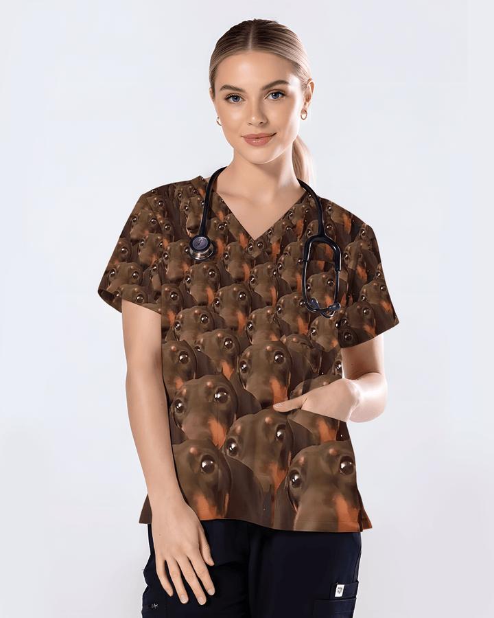 Dachshund Crowd Scrub Top