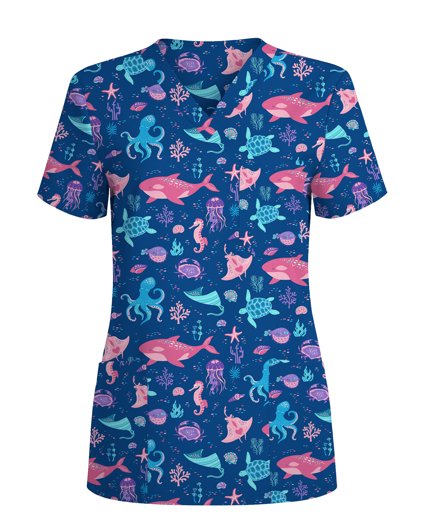 Deep Sea Delight Ocean Dreamscape Women Scrub Top - Scrubloop