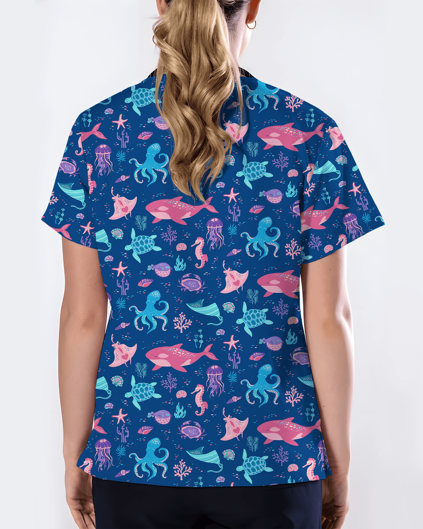 Deep Sea Delight Ocean Dreamscape Women Scrub Top - Scrubloop