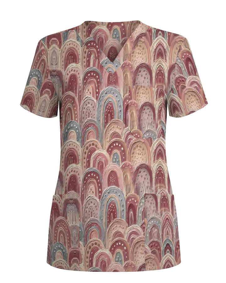 Earthy Pastel Boho Rainbow Nursing Scrub Top
