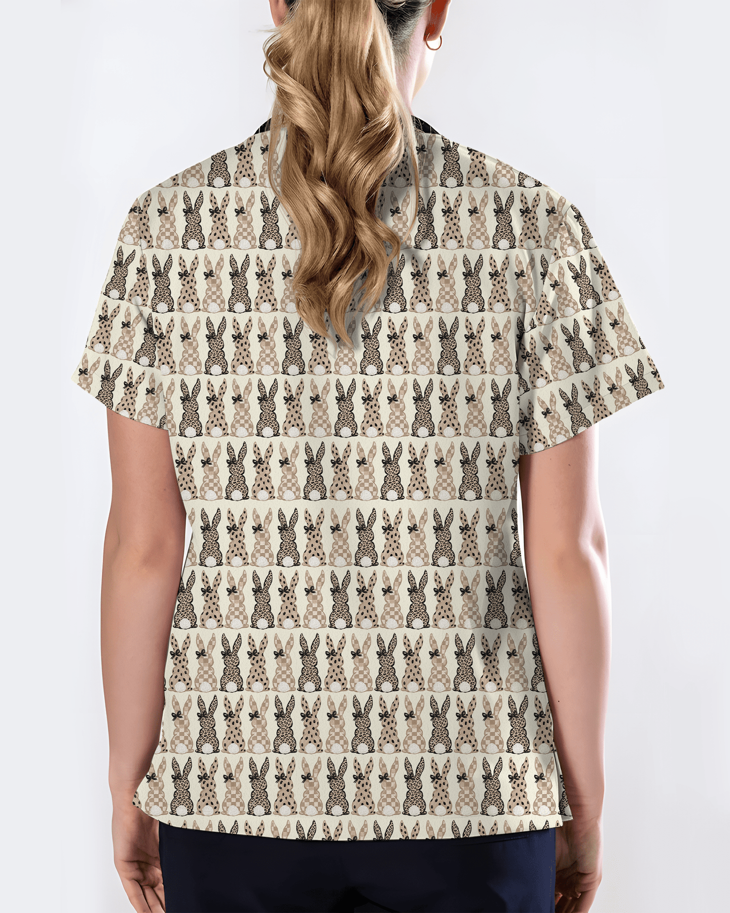 Easter Bunny Leopard Print Scrub Top - Scrubloop