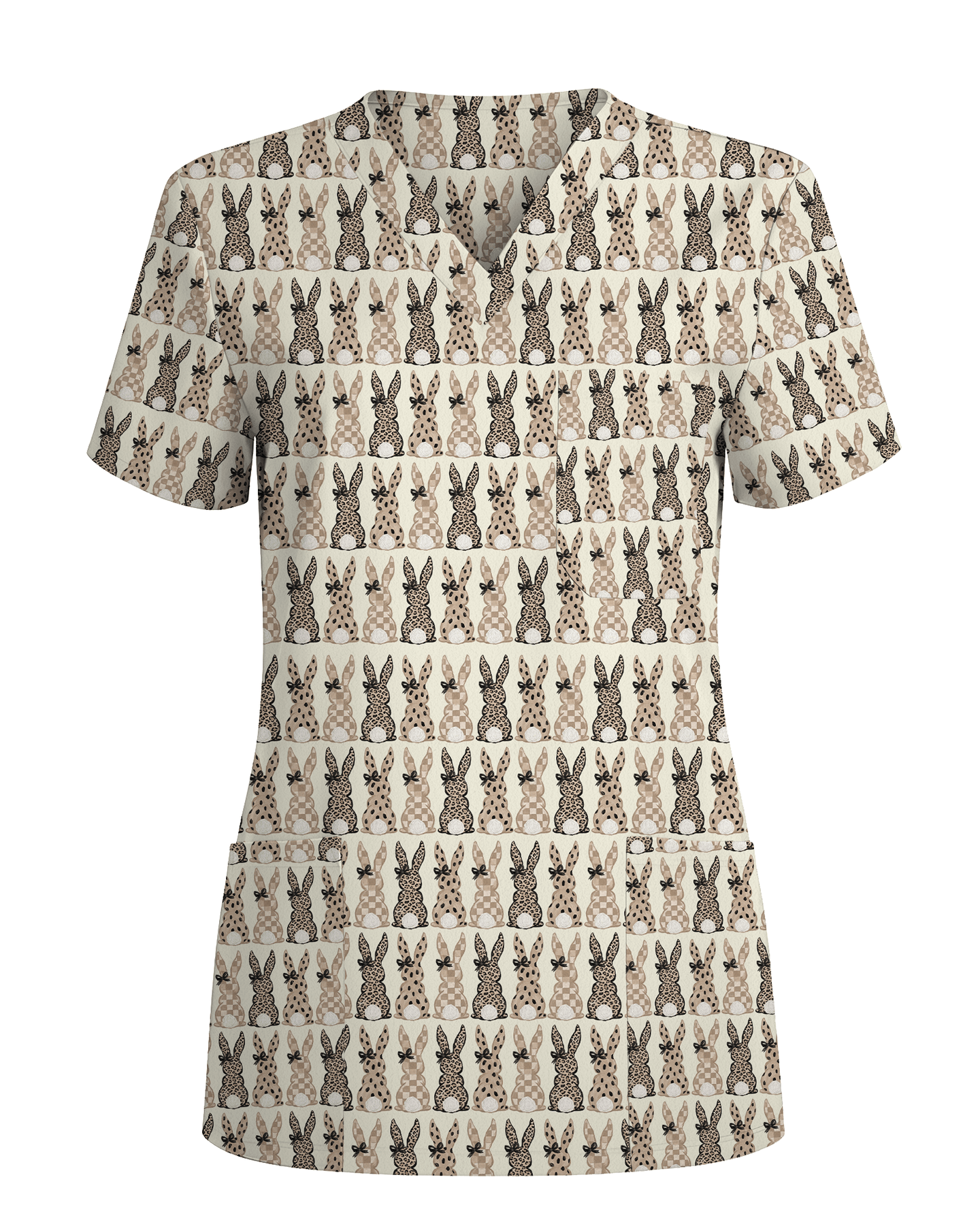 Easter Bunny Leopard Print Scrub Top - Scrubloop