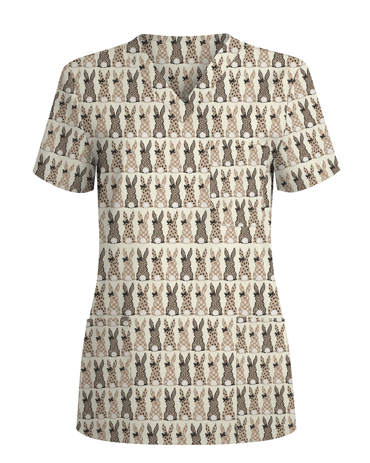 Easter Bunny Leopard Print Scrub Top
