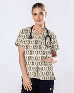 Easter Bunny Leopard Print Scrub Top - Scrubloop