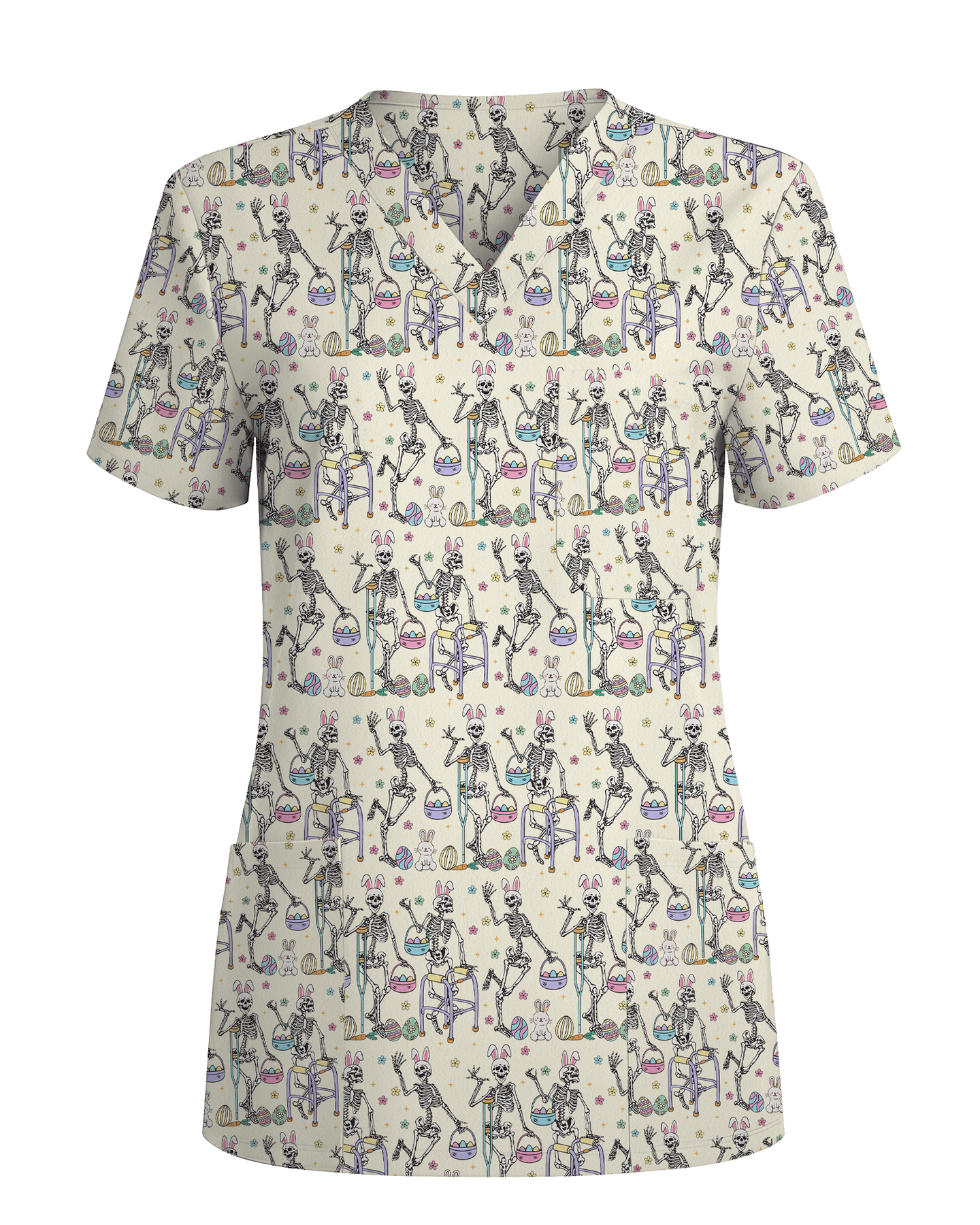 Easter Bunny Skeleton Physical Therapy Scrub Top - Scrubloop