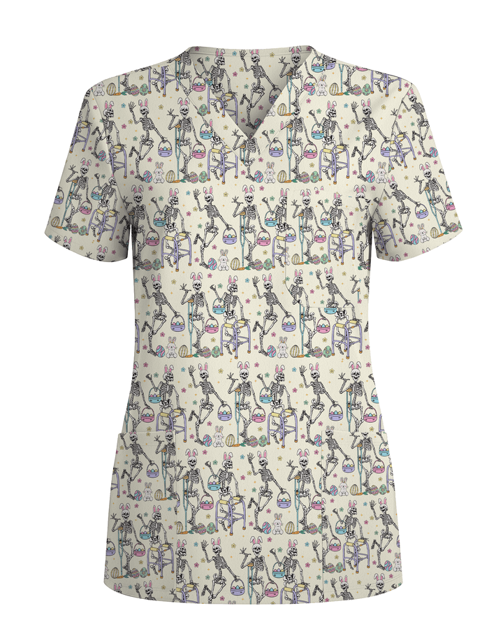 Easter Bunny Skeleton Physical Therapy Scrub Top