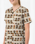 Easter Dachshund Bunny Ears Cute Nurse Scrub Top - Scrubloop