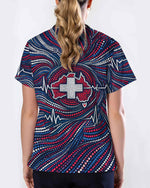 EKG Heartbeat Cross Medical Scrub Top - Scrubloop