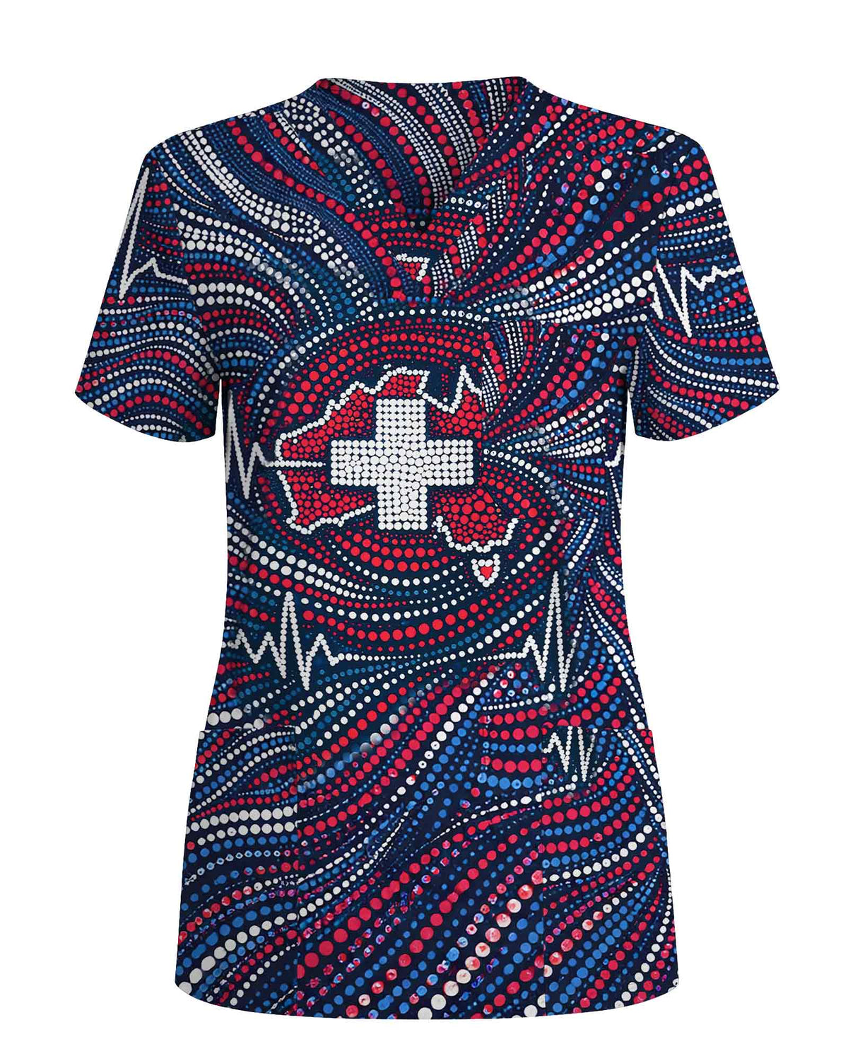 EKG Heartbeat Cross Medical Scrub Top - Scrubloop