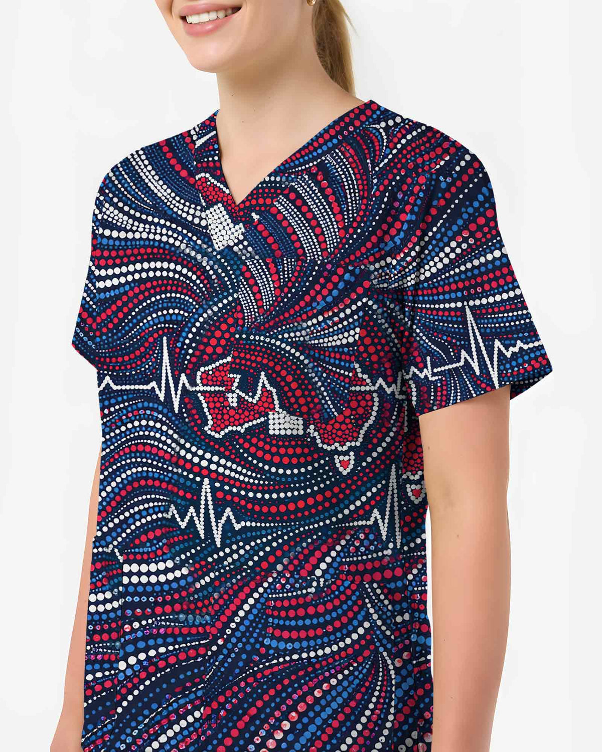 EKG Heartbeat Cross Medical Scrub Top - Scrubloop