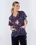 EKG Heartbeat Cross Medical Scrub Top - Scrubloop