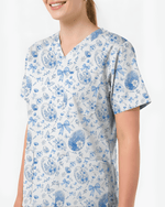Elegant Blue and White Easter Egg Cute Nurse Scrub Top - Scrubloop