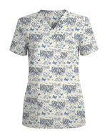 Elegant Blue Floral Nursing Scrub Top - Scrubloop