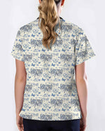 Elegant Blue Floral Nursing Scrub Top - Scrubloop