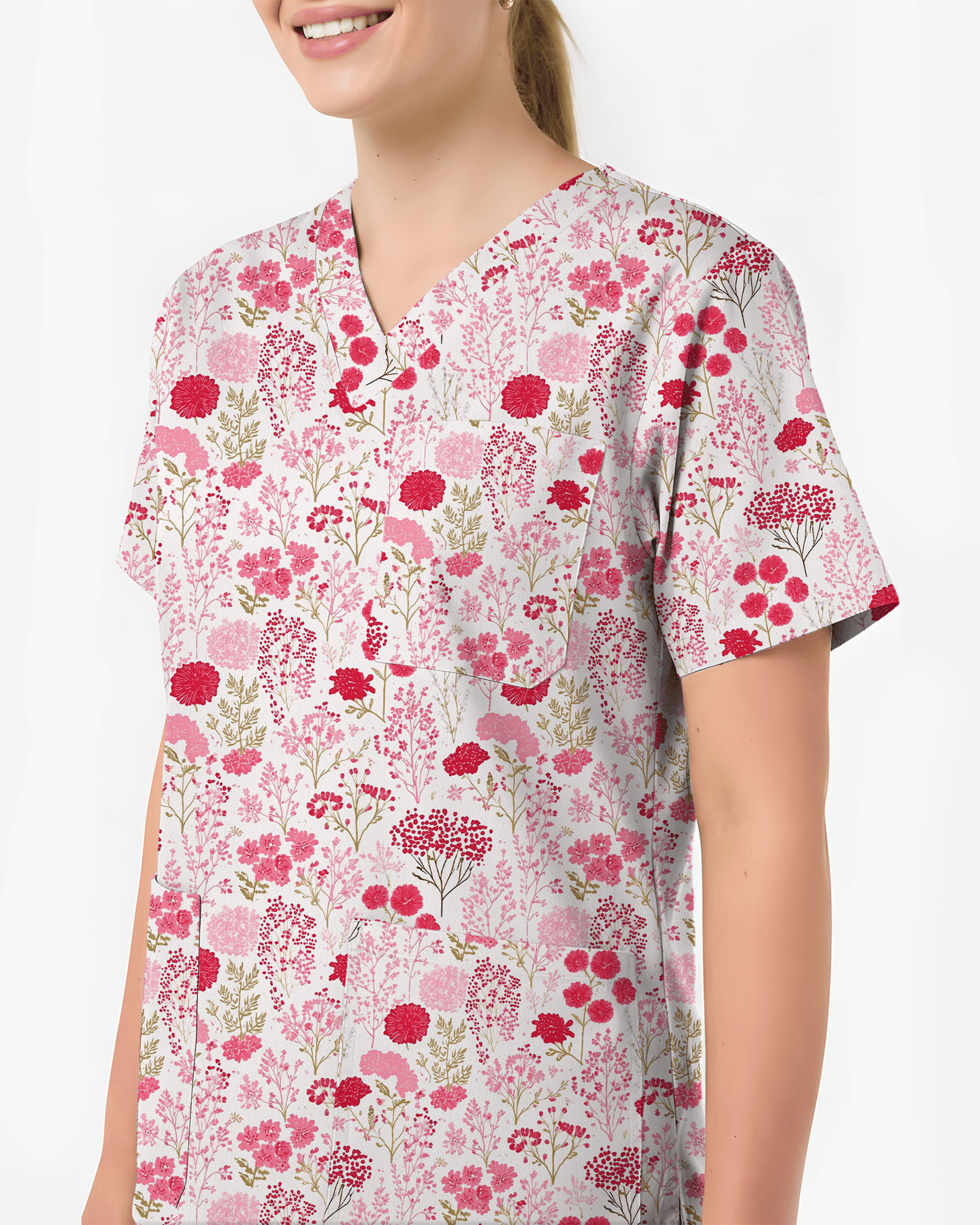 Elegant Pink Roses Diamond Medical Scrub Top - Scrubloop