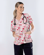 Elegant Pink Roses Diamond Medical Scrub Top - Scrubloop