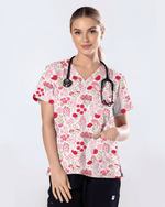 Elegant Pink Roses Diamond Medical Scrub Top - Scrubloop