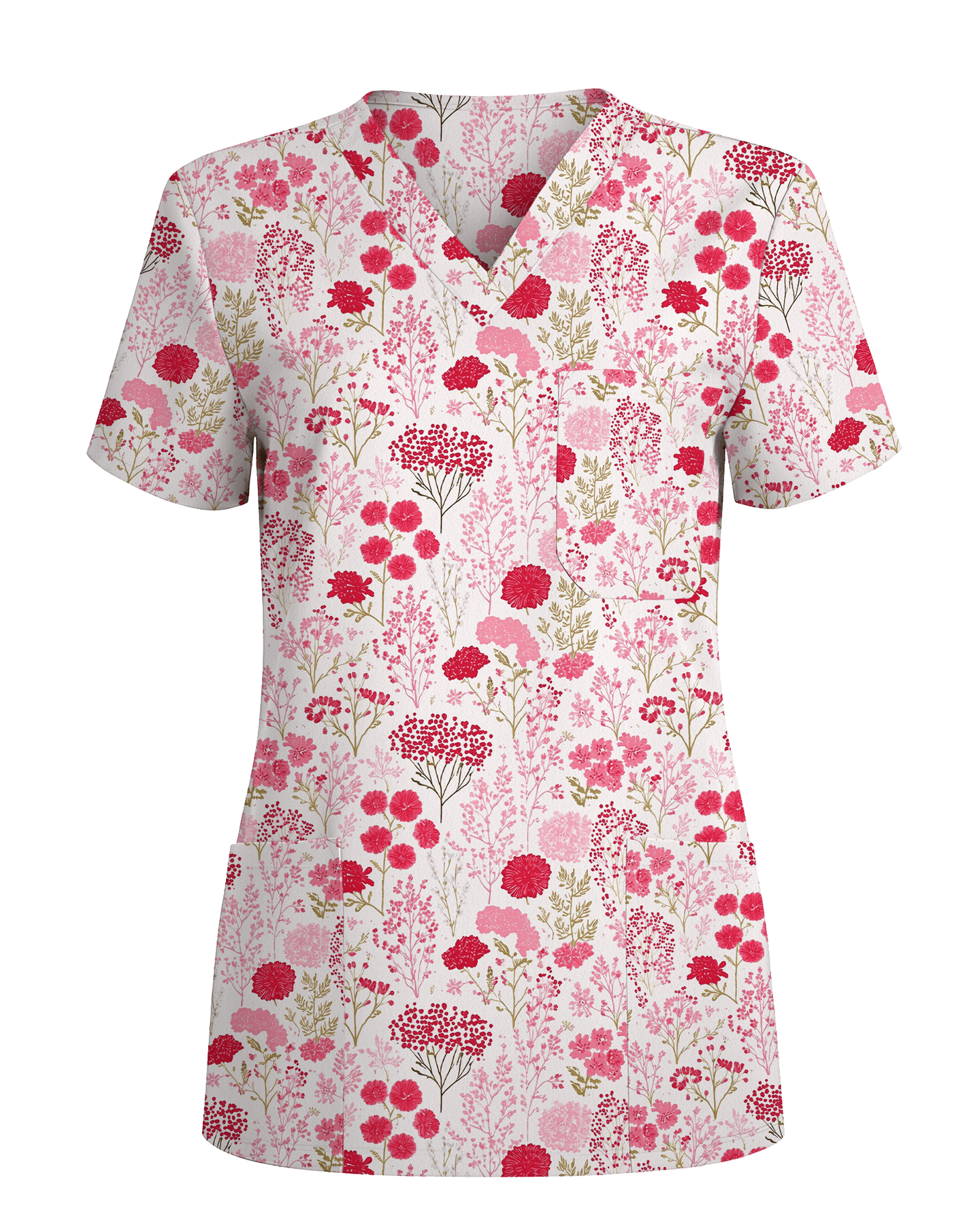Elegant Pink Roses Diamond Medical Scrub Top - Scrubloop