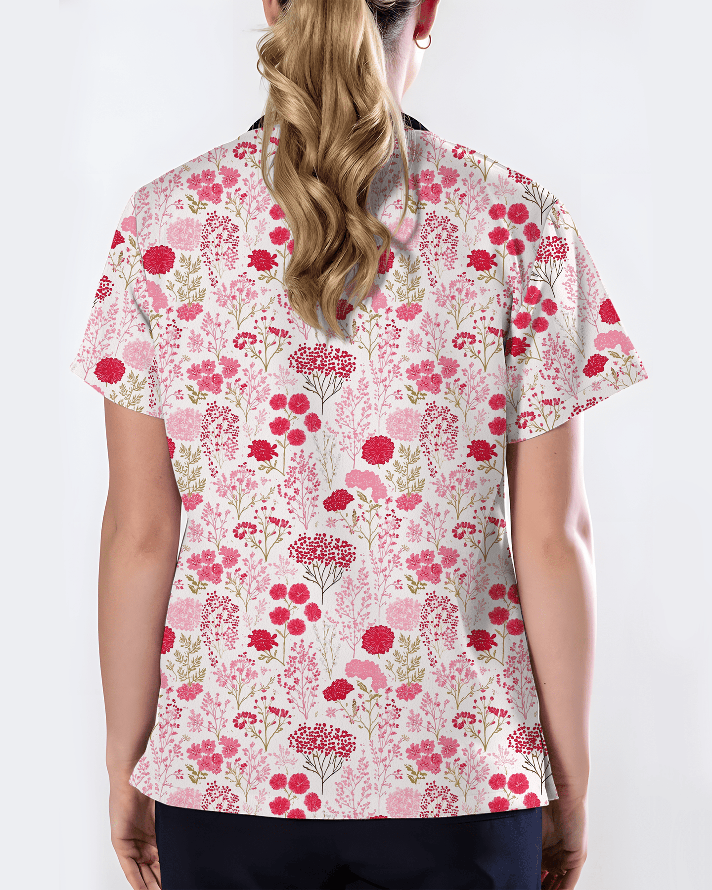 Elegant Pink Roses Diamond Medical Scrub Top - Scrubloop