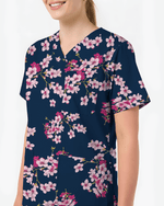 Elegant Pink Sakura Floral Medical Scrub Top - Scrubloop
