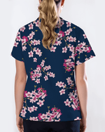 Elegant Pink Sakura Floral Medical Scrub Top - Scrubloop