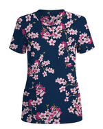 Elegant Pink Sakura Floral Medical Scrub Top - Scrubloop