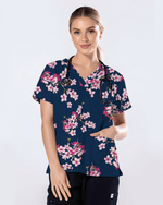 Elegant Pink Sakura Floral Medical Scrub Top - Scrubloop