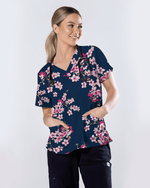 Elegant Pink Sakura Floral Medical Scrub Top - Scrubloop