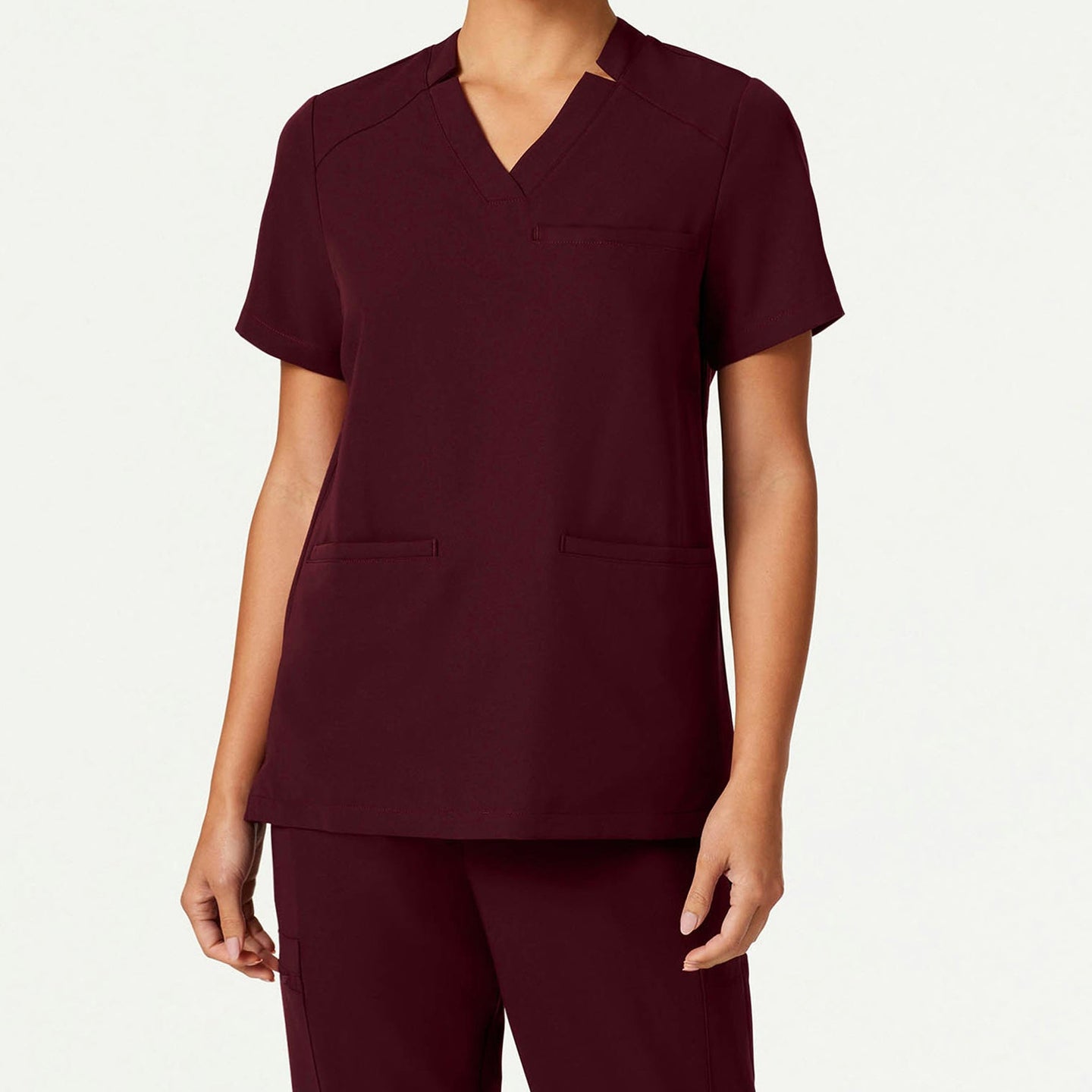 Women’s Classic Fit Notched V-Neck Scrub Top with 3 Pockets and Side Vents