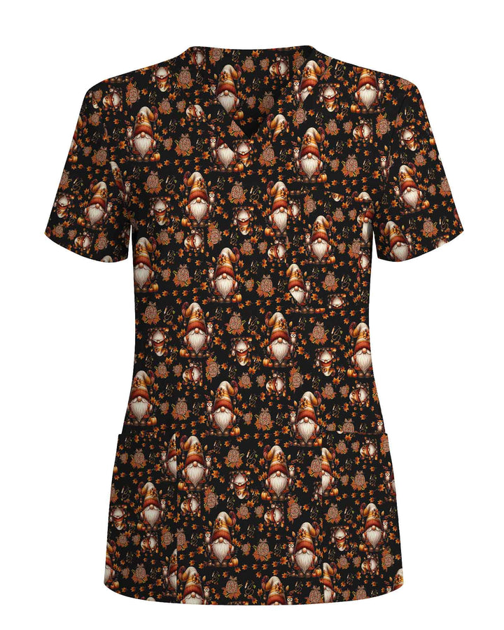 Fall Harvest Gnomes Scrub Top