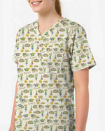 Festive Mardi Gras Carnival Parade Scrub Top - Scrubloop
