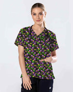 Festive Mardi Gras Crawfish Nurse Carnival Medical Scrub Top - Scrubloop