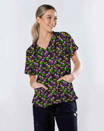 Festive Mardi Gras Crawfish Nurse Carnival Medical Scrub Top - Scrubloop