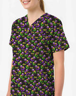 Festive Mardi Gras Crawfish Nurse Carnival Medical Scrub Top - Scrubloop