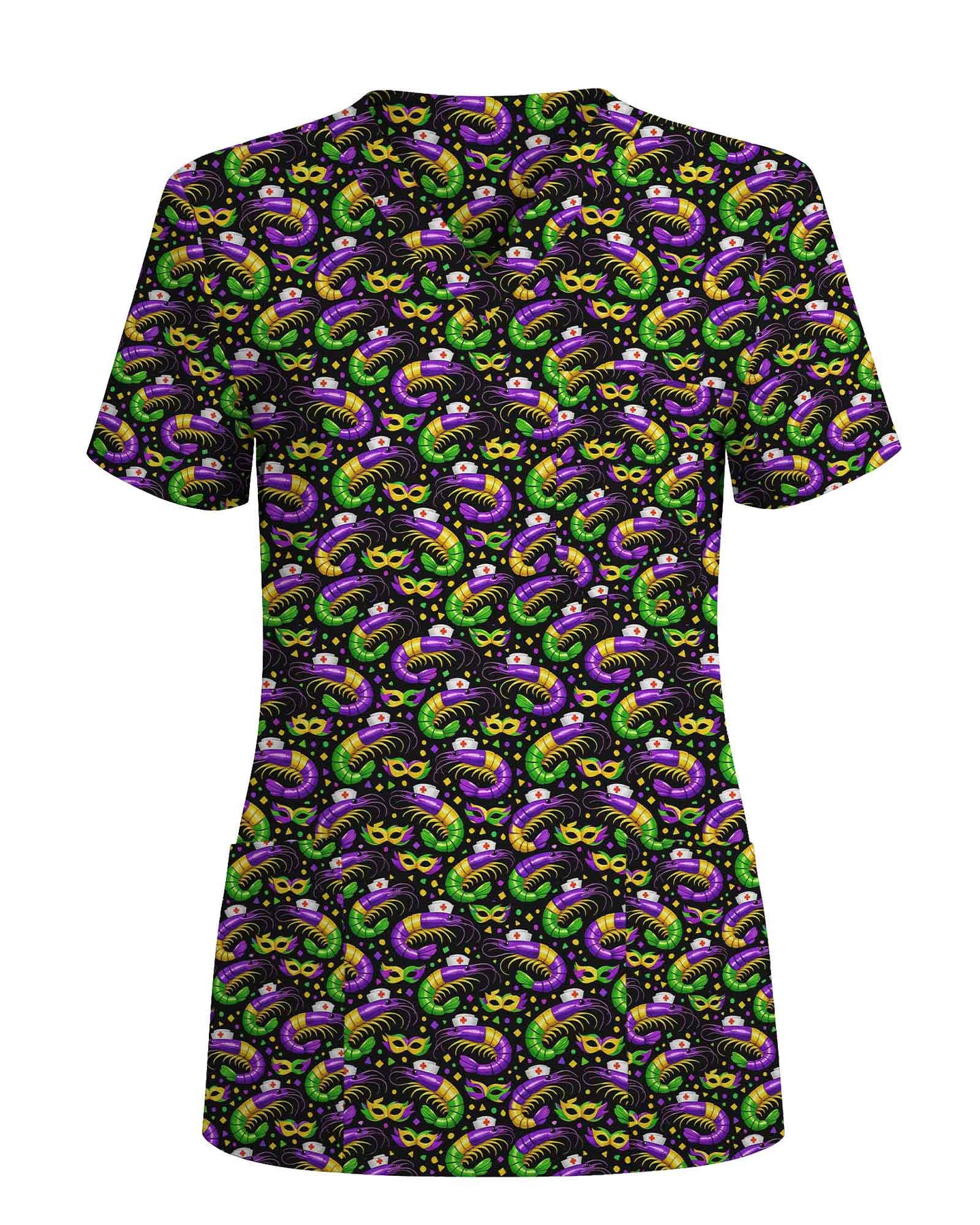 Festive Mardi Gras Crawfish Nurse Carnival Medical Scrub Top - Scrubloop