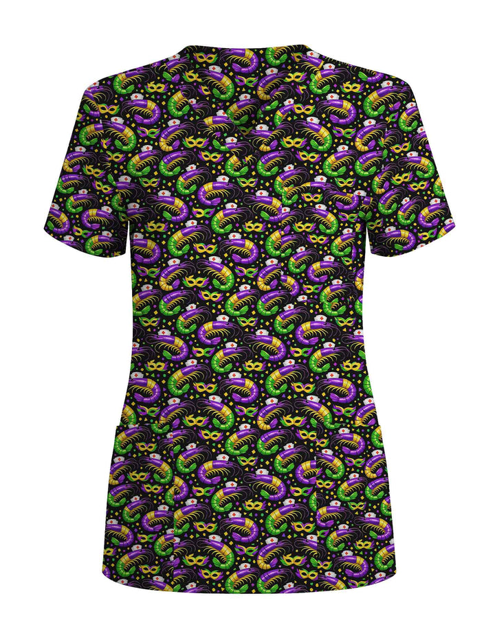 Festive Mardi Gras Crawfish Nurse Carnival Medical Scrub Top