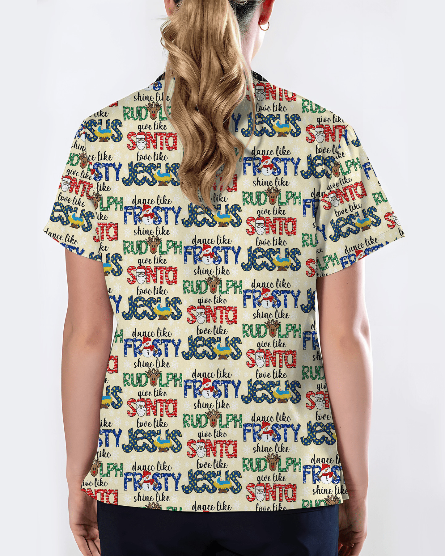 Festive Santa Rudolph Frosty Scrub Top - Scrubloop