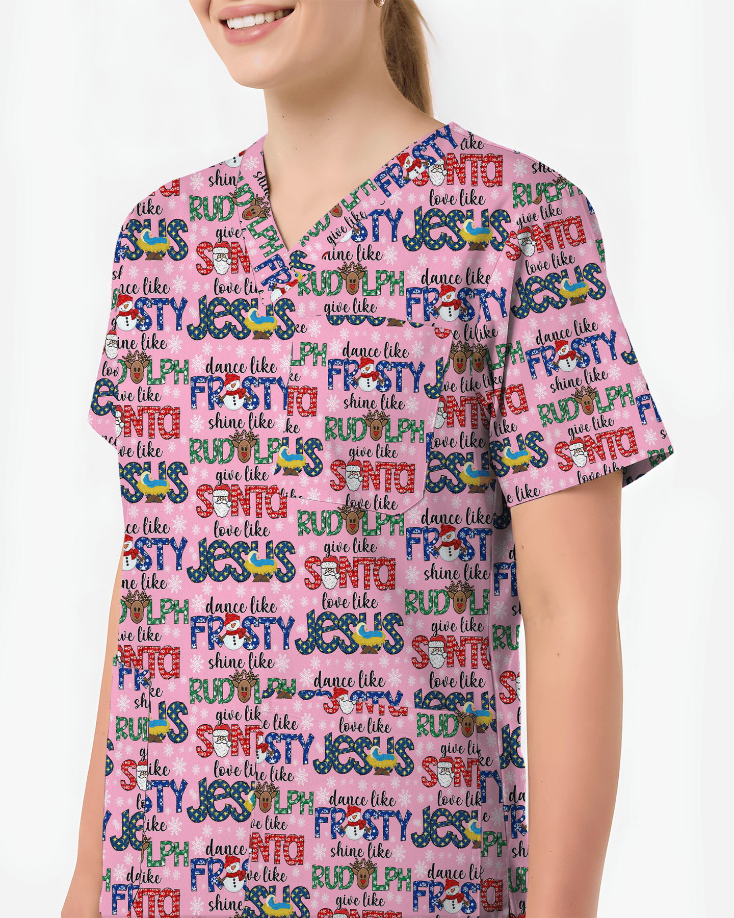 Festive Santa Rudolph Frosty Scrub Top - Scrubloop
