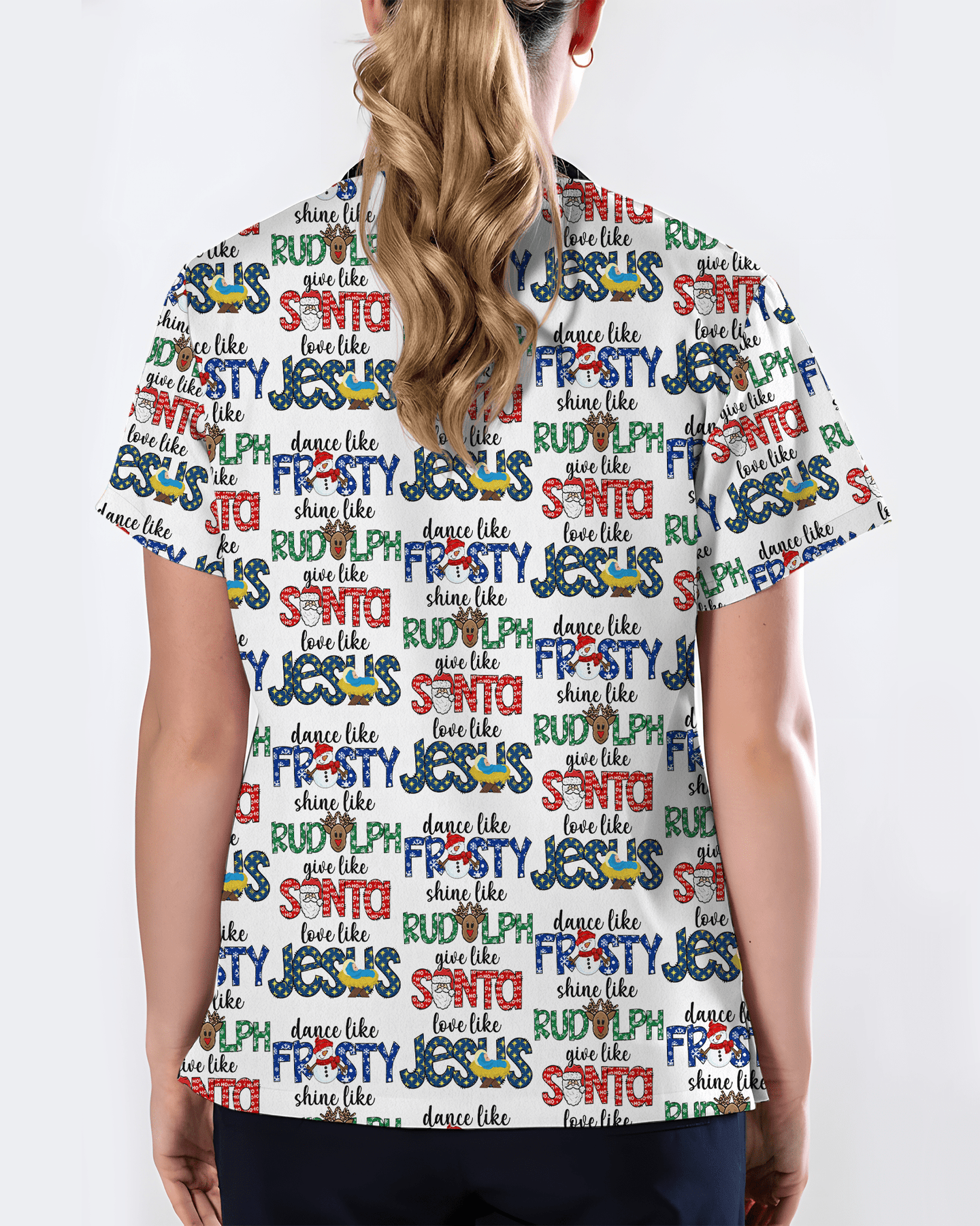 Festive Santa Rudolph Frosty Scrub Top - Scrubloop