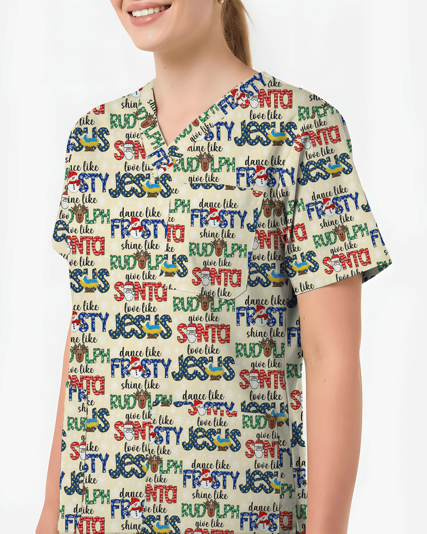 Festive Santa Rudolph Frosty Scrub Top - Scrubloop