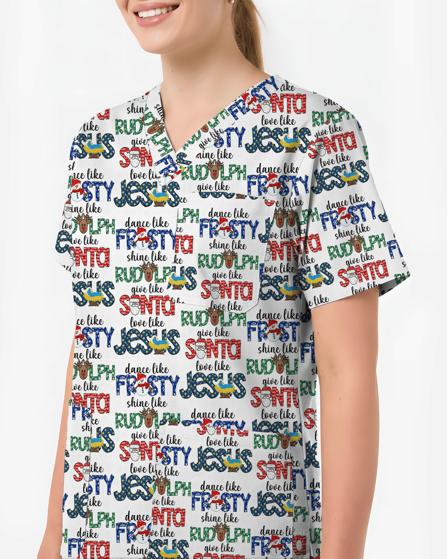 Festive Santa Rudolph Frosty Scrub Top - Scrubloop