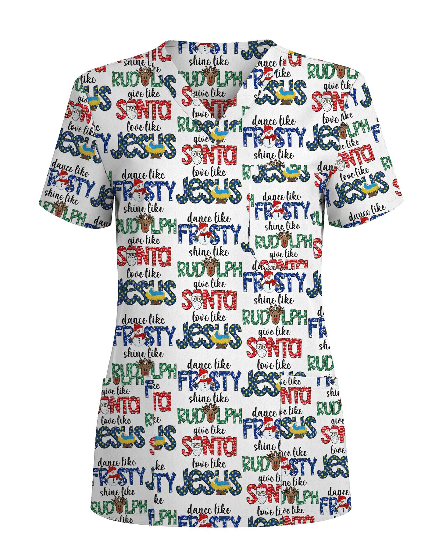 Festive Santa Rudolph Frosty Scrub Top - Scrubloop