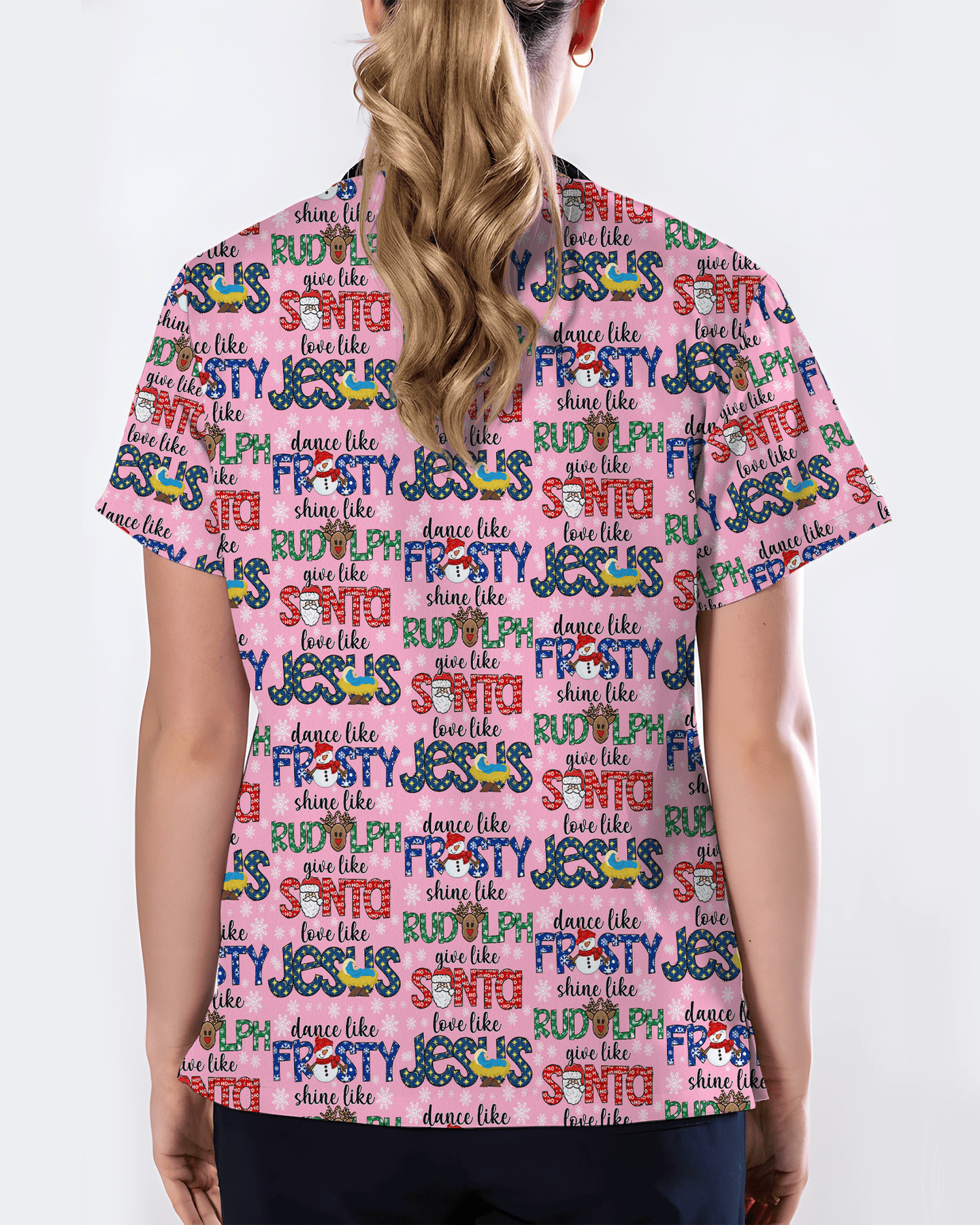 Festive Santa Rudolph Frosty Scrub Top - Scrubloop
