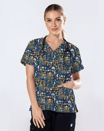 Floral Tooth Sunflower Dental Assistant Scrub Top - Scrubloop