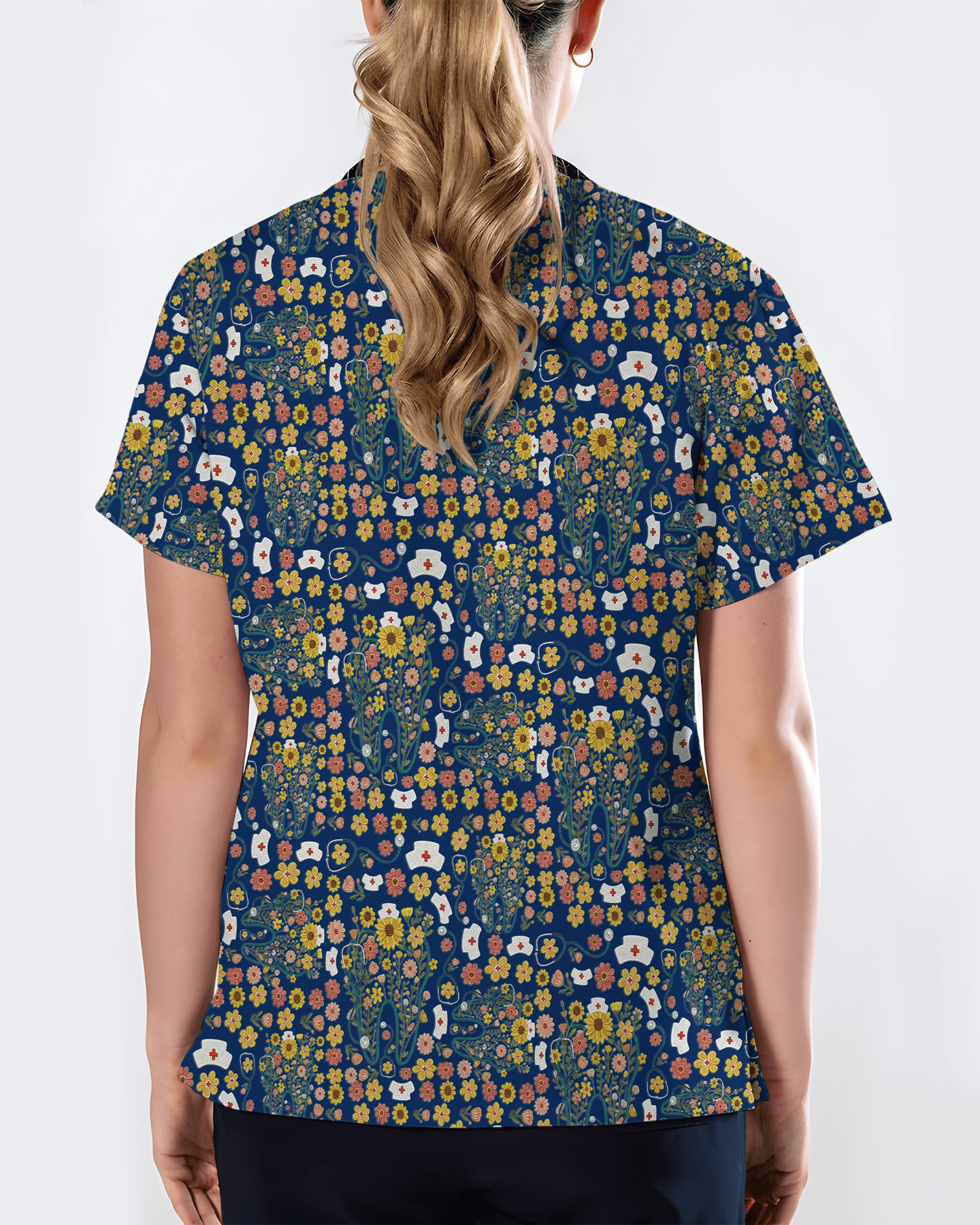 Floral Tooth Sunflower Dental Assistant Scrub Top - Scrubloop