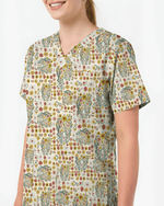 Floral Tooth Sunflower Dental Assistant Scrub Top - Scrubloop