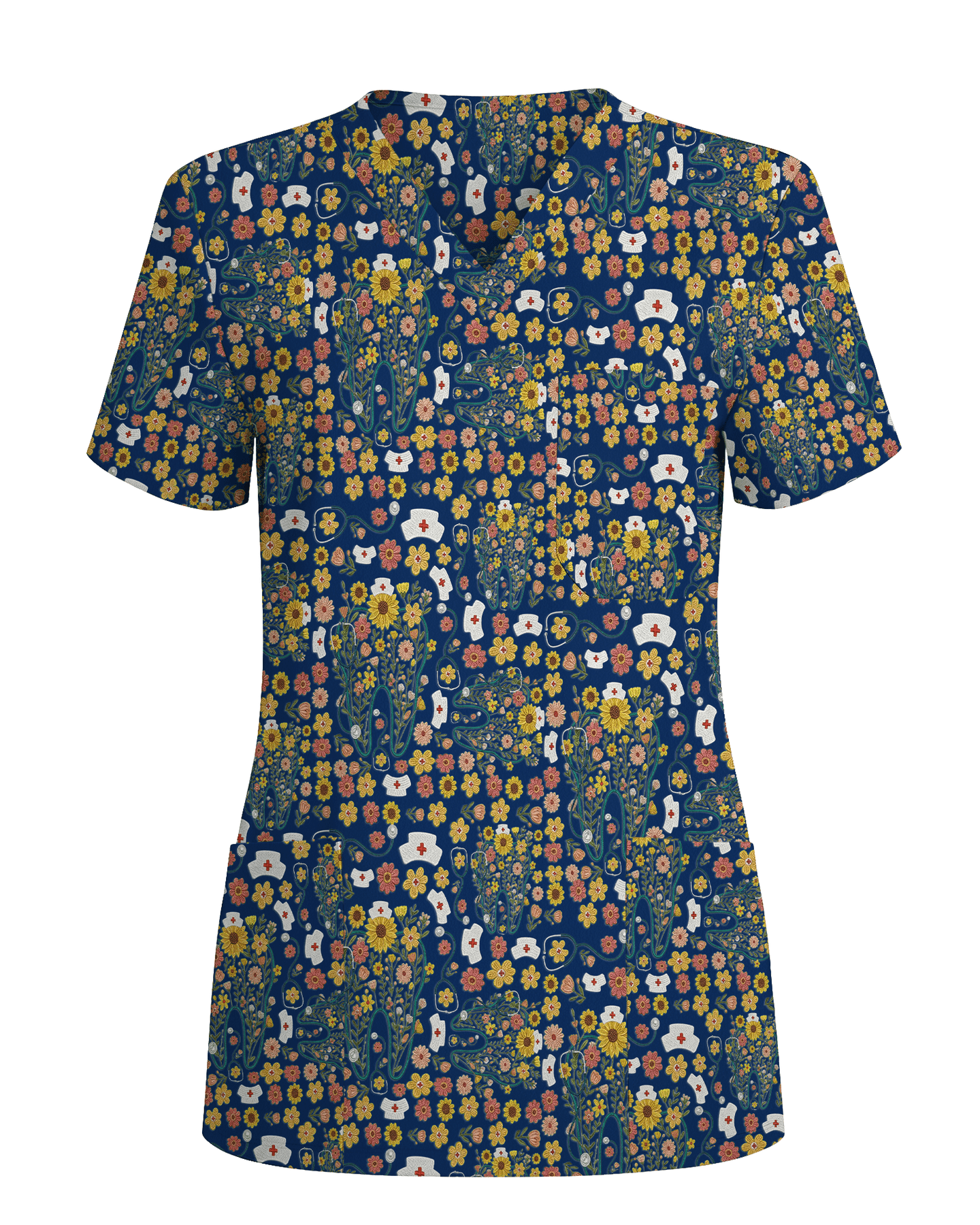 Floral Tooth Sunflower Dental Assistant Scrub Top - Scrubloop
