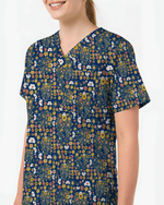 Floral Tooth Sunflower Dental Assistant Scrub Top - Scrubloop